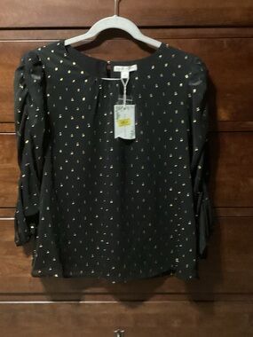 Chelsea & Violet Black Blouse with Gold Foil Dot Print
